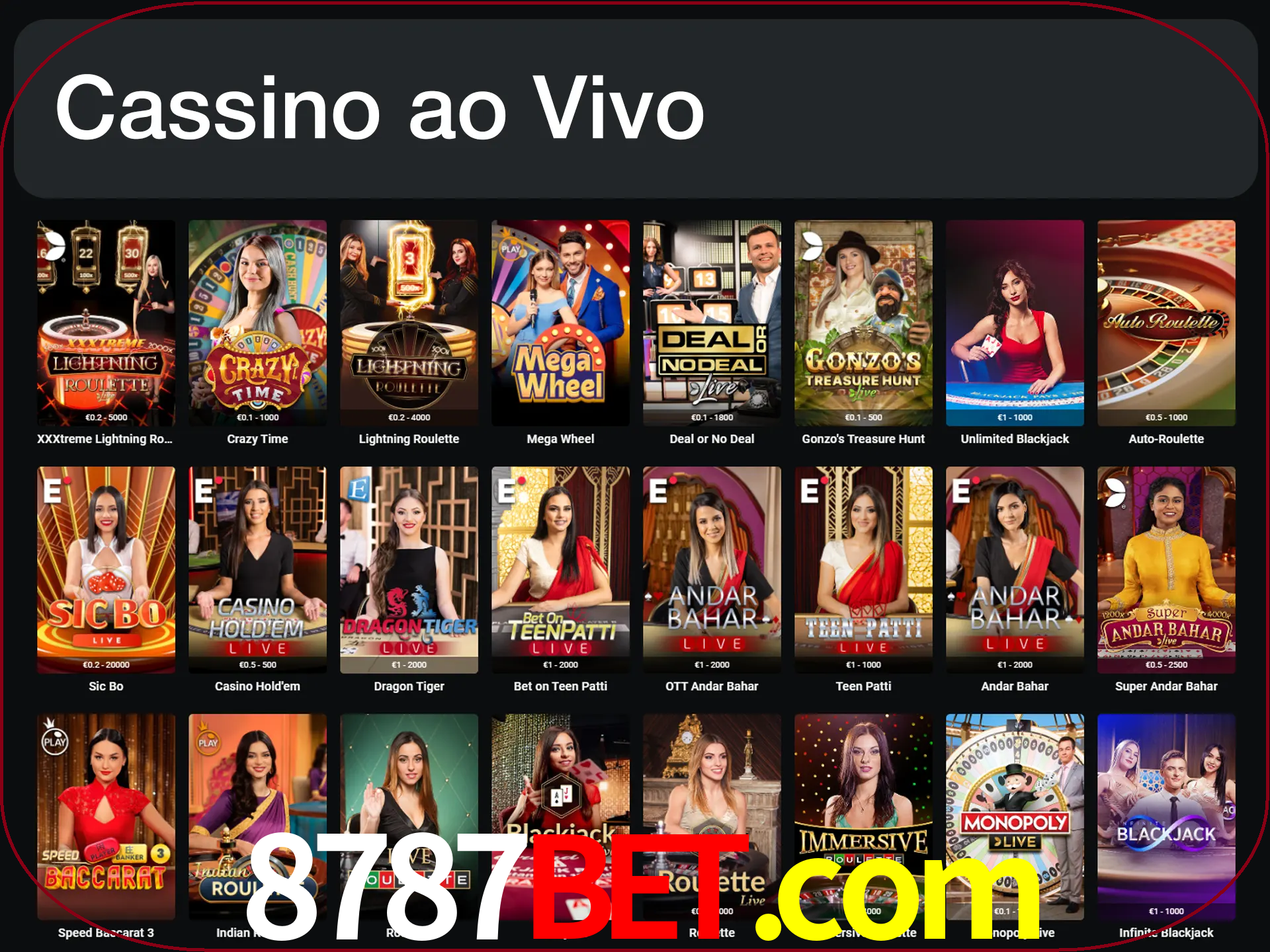 Jogue jogos de cassino com um verdadeiro dealer.